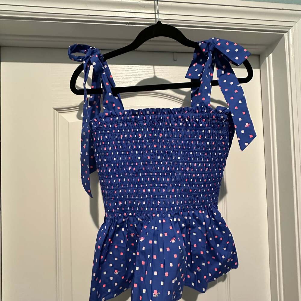 Lilly Pulitzer Rivera Smocked Top in Borealis Blue Lilly Squared
